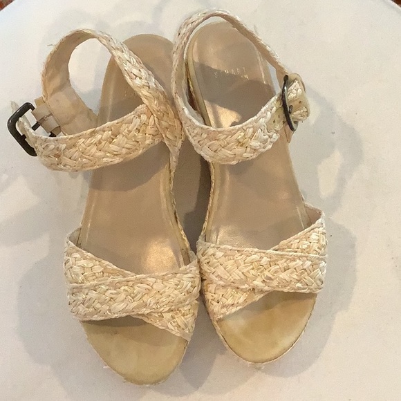 Stuart Weitzman Oncross Wedge Espadrille Platform Camel Alex Hoopla Sandal Sz 9 - Picture 5 of 9